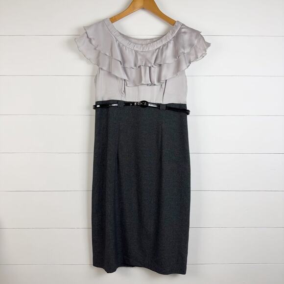 AB Studio Grey Charcoal Belted Zipper Sleeveless Dress‎ Sz 6 - Picture 2 of 9